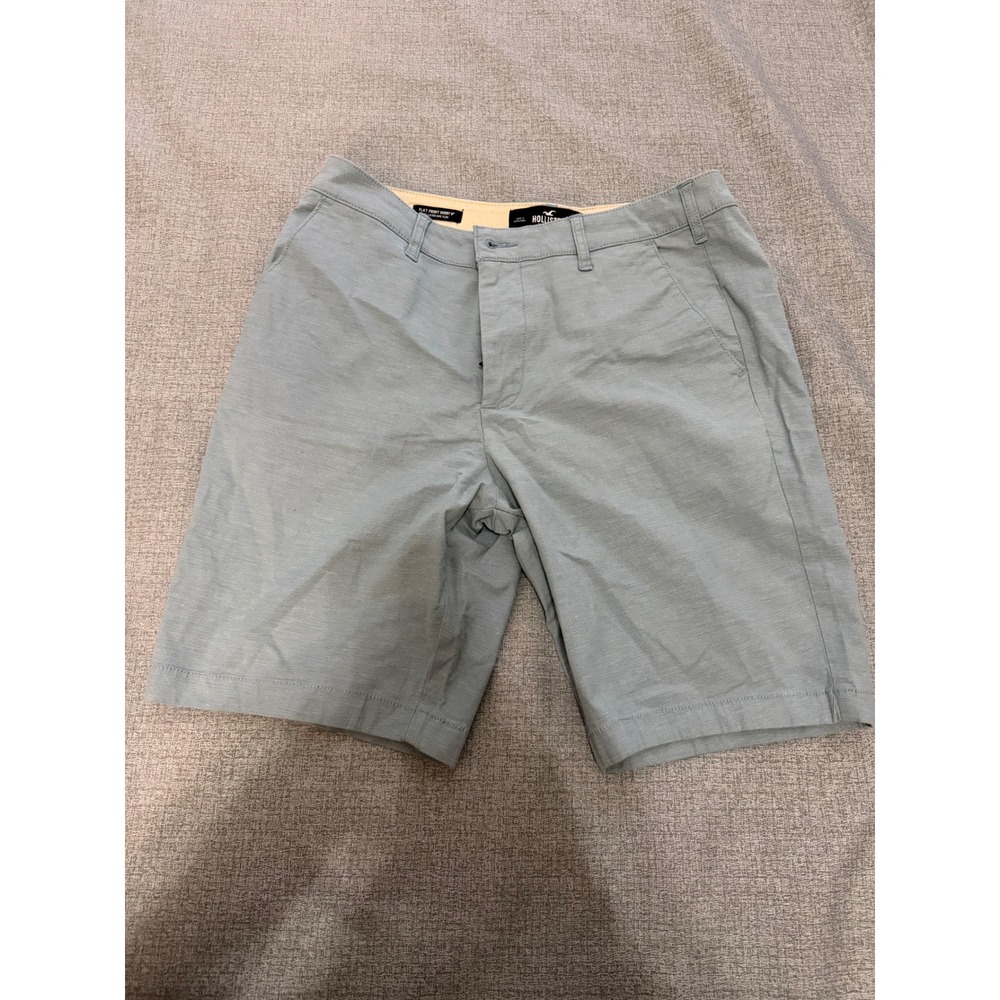 Hollister Mens Flat Front Shorts 9 Inch Epic Flex Light Blue Grey Chino Size 33